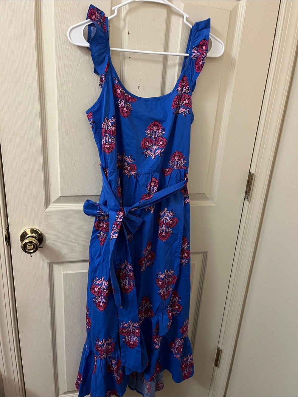 J. Crew Royal Blue Floral Tie-Waist Midi Dress